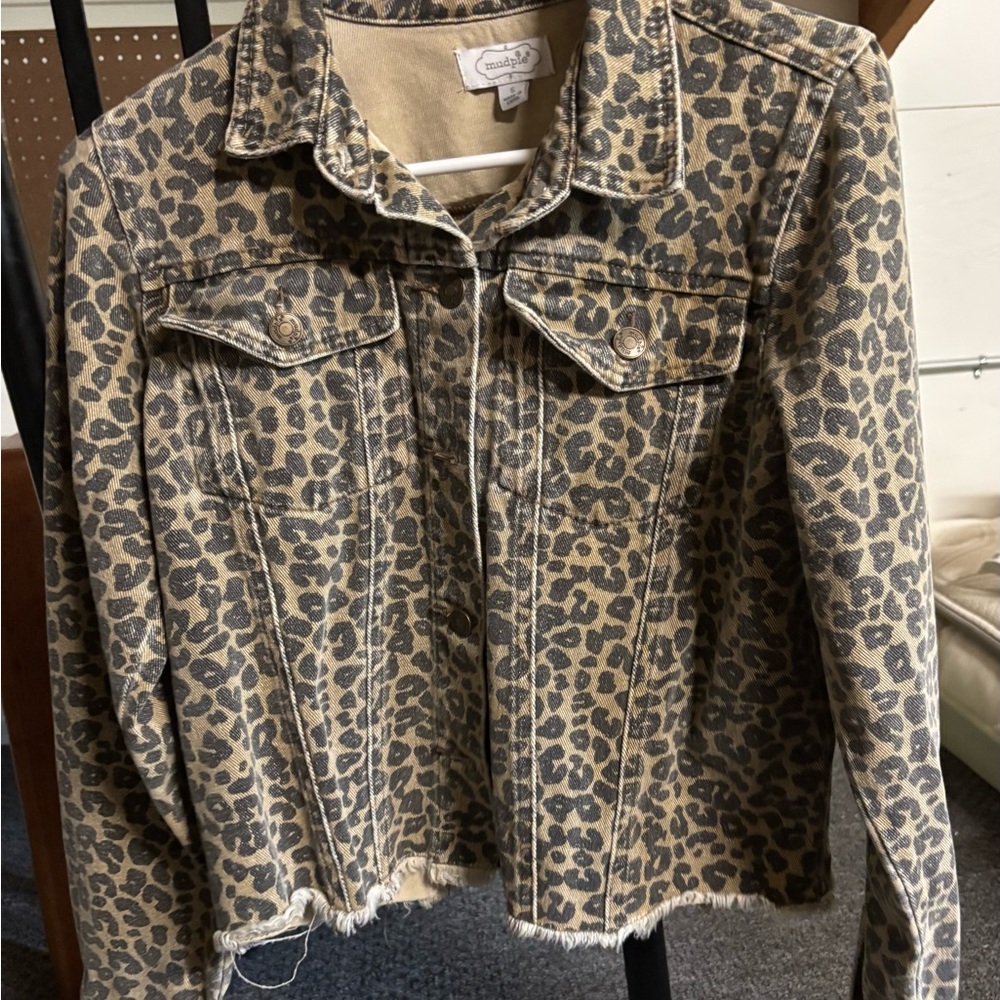 Mudpie Leopard Print Denim Jacket